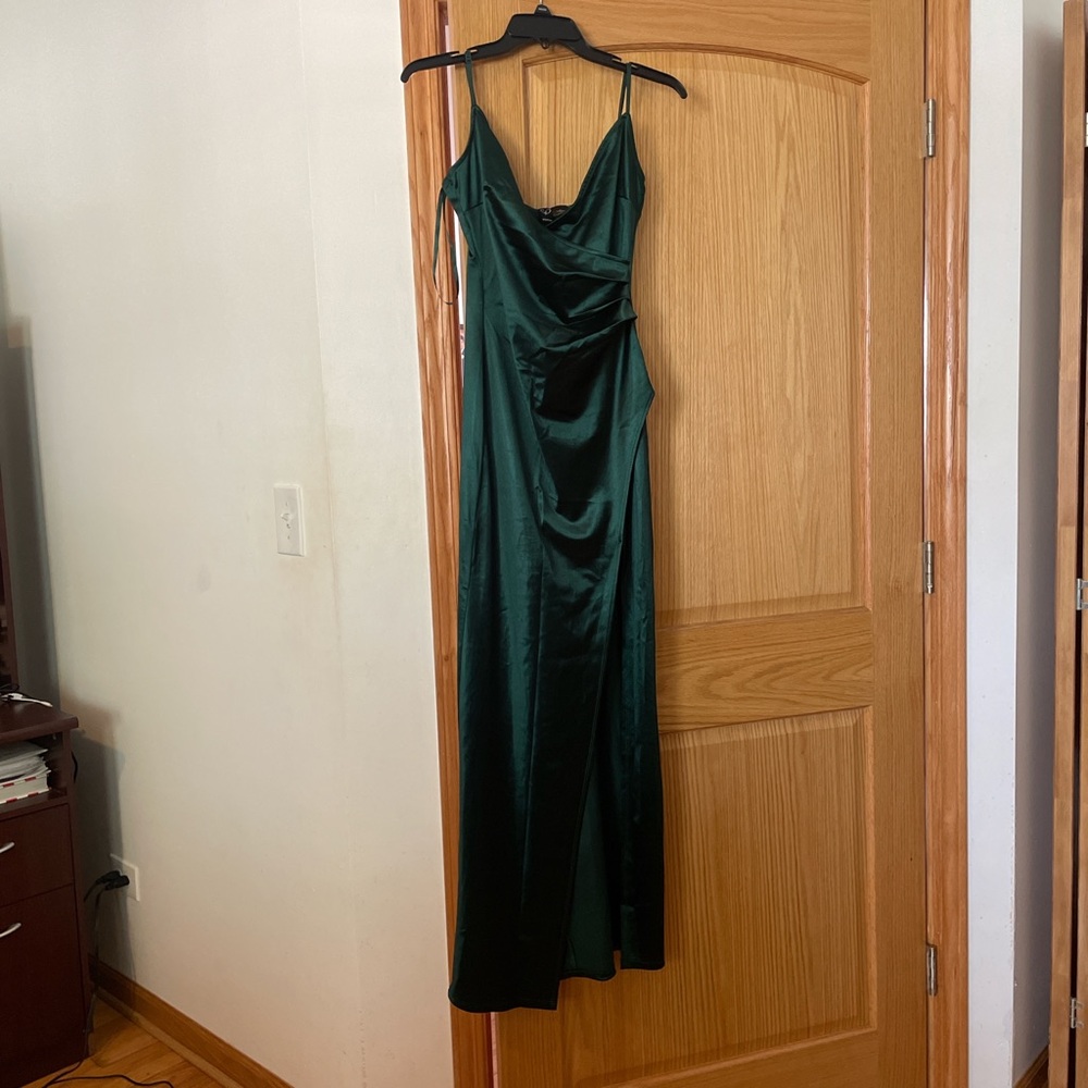 Emerald green long dress with slit